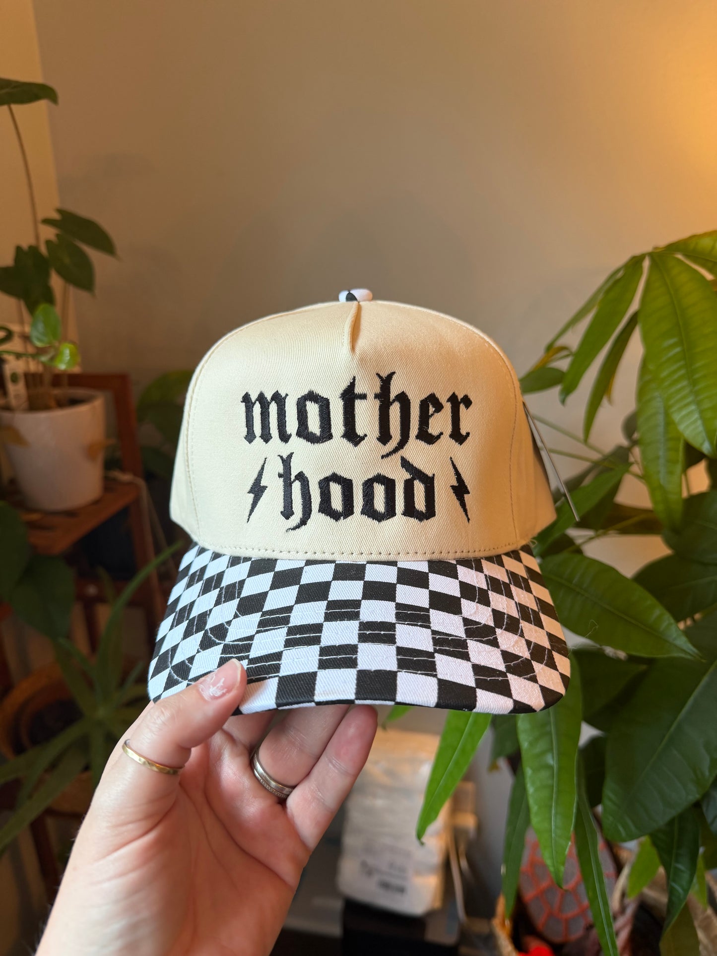 Motherhood Checkered Embroidered Hat