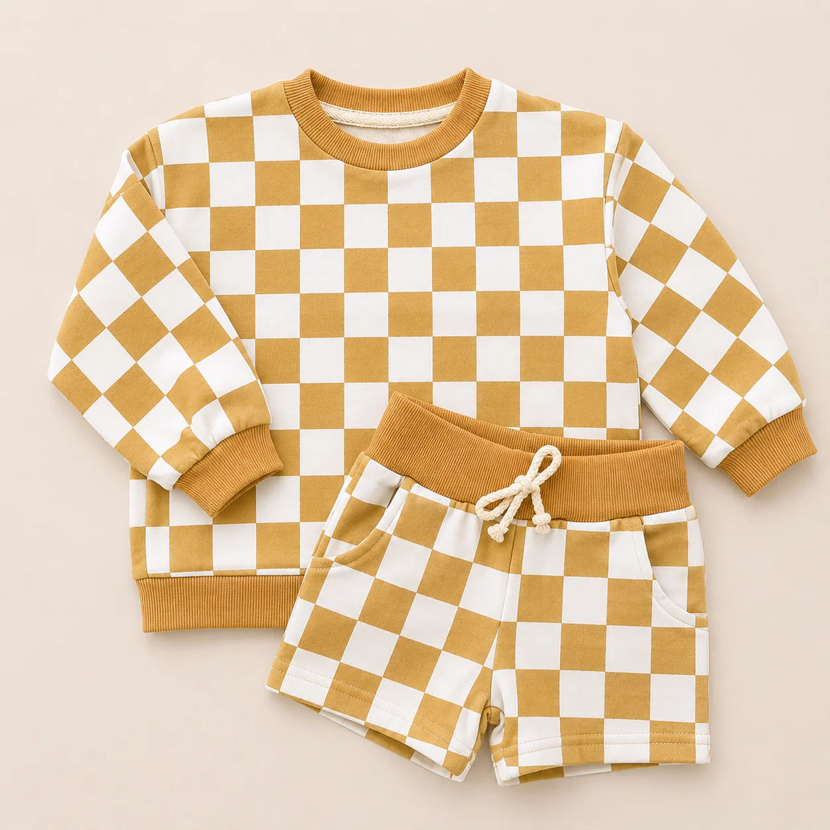 Baby Mustard Checkered Matching Set
