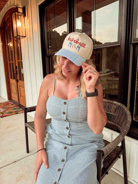 Baseball Mom Pinstripe Embroidered Hat